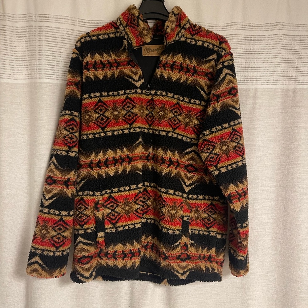 Mens Wrangler Long Sleeve Quarter Zip Sherpa Pullover:Cappuccino:LT